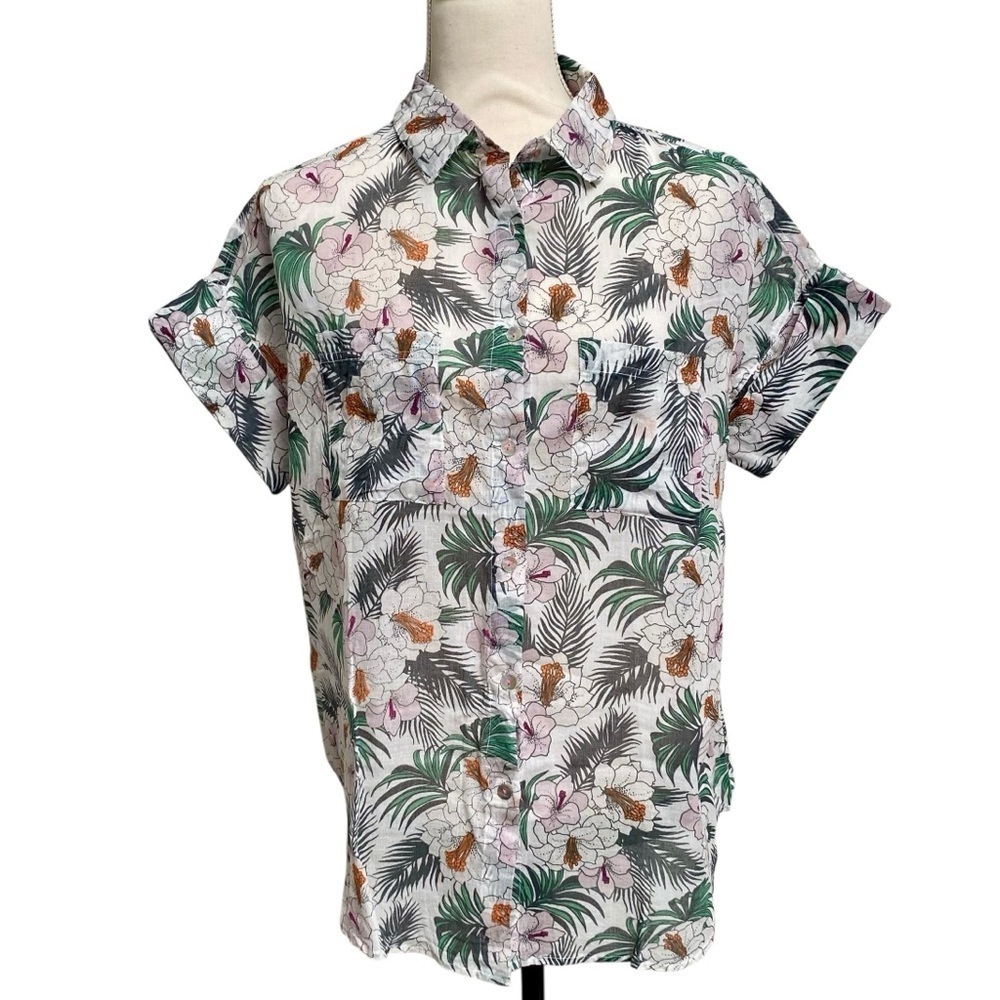 Surf Bazaar Tropical Floral Shirt XS S Button Down Cotton Hawaiian Resort